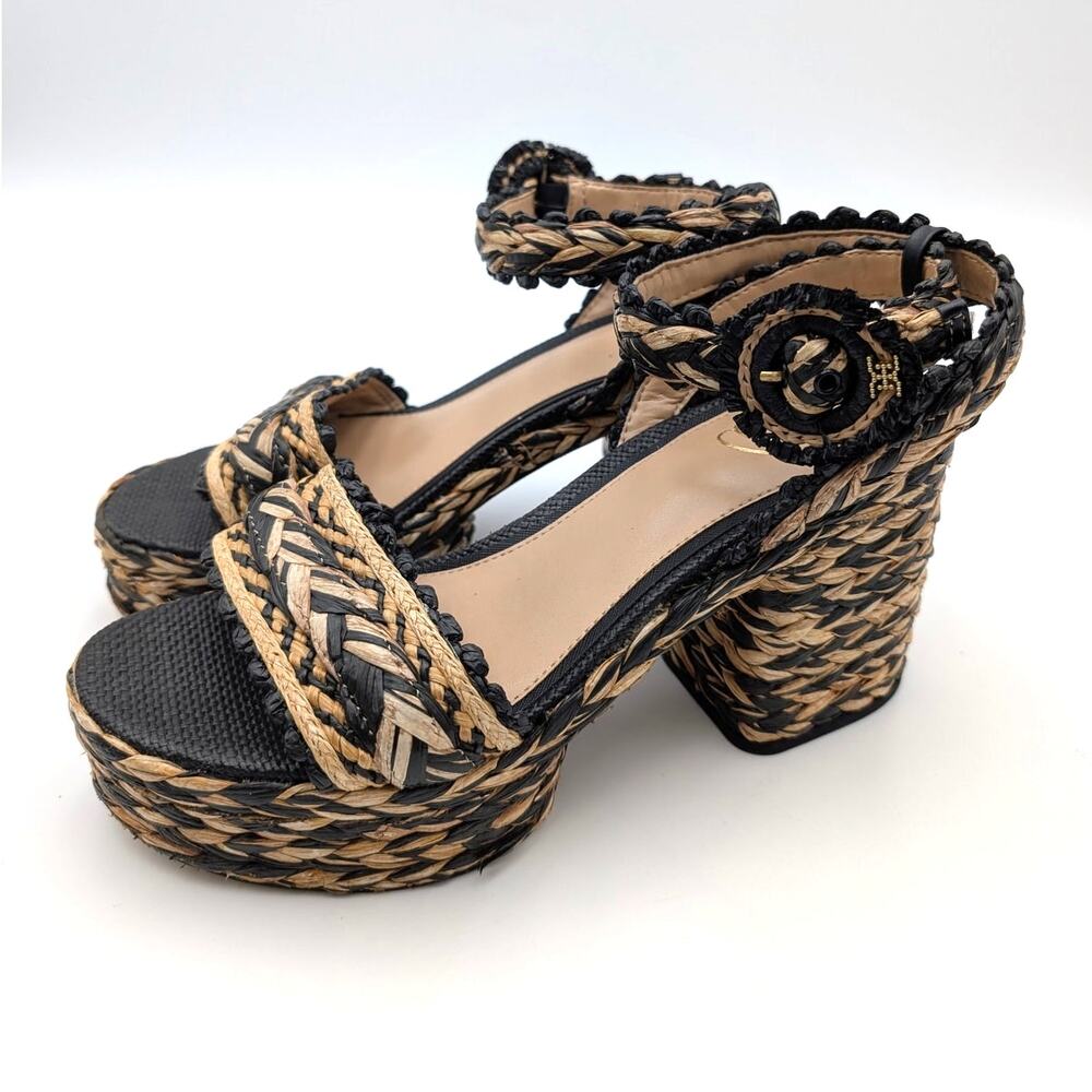 Sam Edelman Iliana Wedge Sandal Women's Black/Natural Raffia Size US8.5M EU39